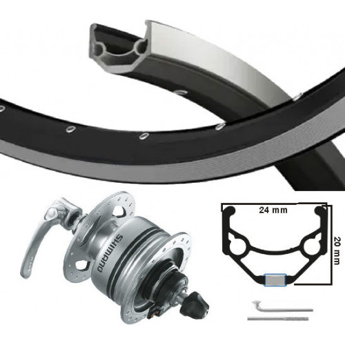 VOORWIEL MET SHIMANO NAAFDYNAMO 28 INCH V-BRAKE QR ZWARTE VELG / RVS SPAAK UITVAL